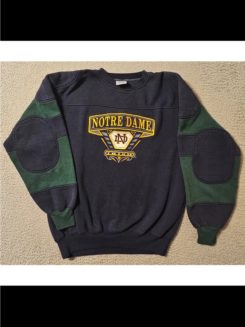 RARE Midwest Embroidery Notre Dame Black and Green Crewneck Size L
